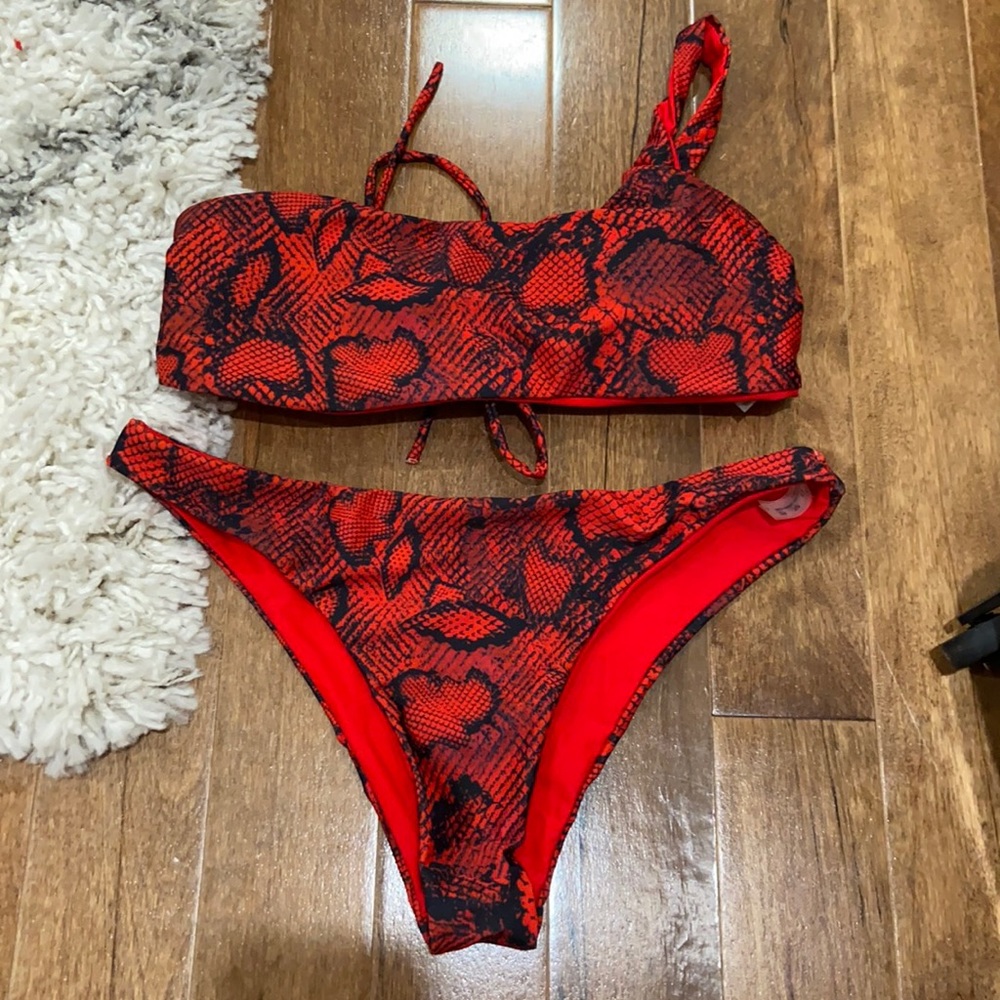 SHEIN red and black patterned bikini size small